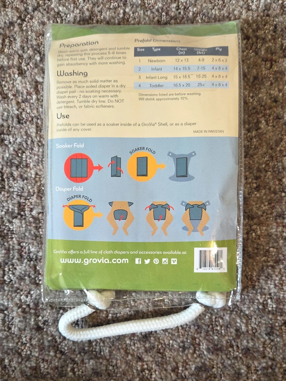 GroVia Newborn Babt Prefolds - Size 1 (Pack of 3) (4lbs-9lbs)